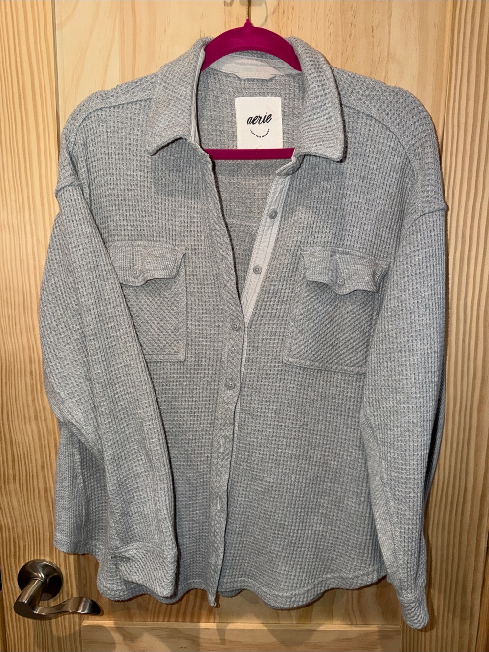 aerie Gray Waffle Knit Button-Up Cardigan Womens size small